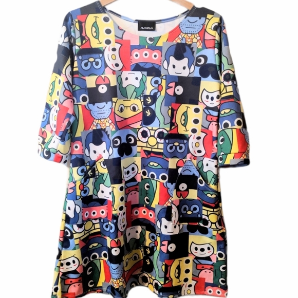 Alangkan Dresses & Skirts - Cartoon faces print A-line dress XL (stains)